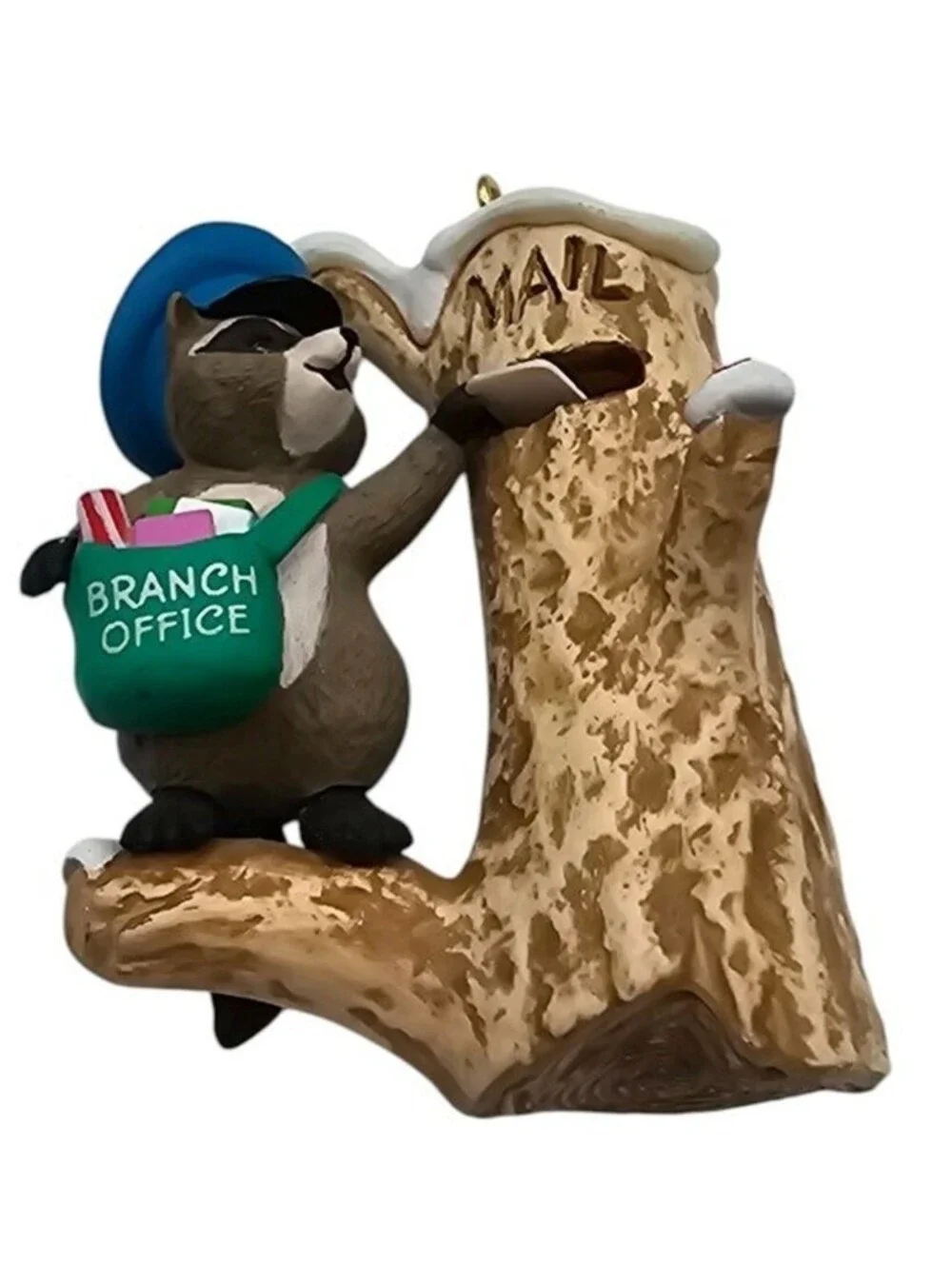 1989 Mail Call Raccoon Letter Carrier Hallmark Christmas Tree Ornament